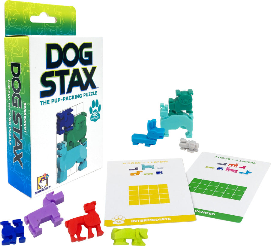 dog stacking packaging and colorful dog with sample cards