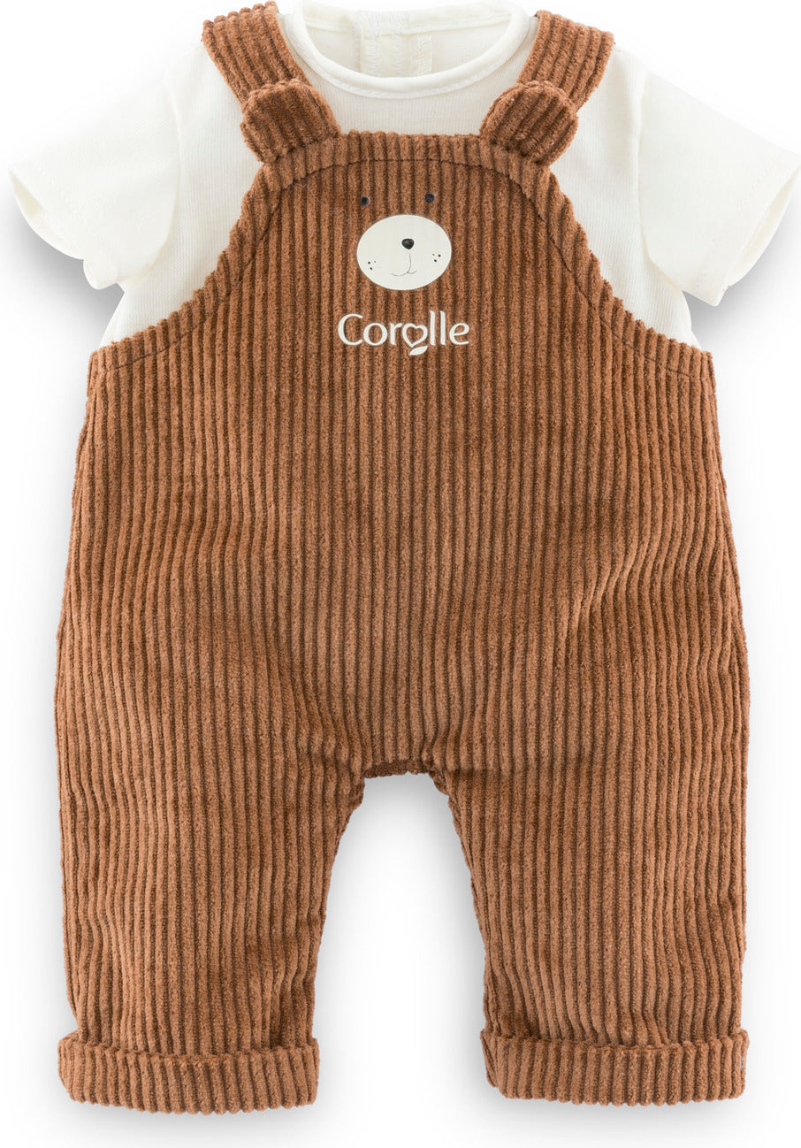 12" Bear Overalls & T-Shirt - Little Explorer
white T shirt with Brown corduroy overalls with bear face decoration.