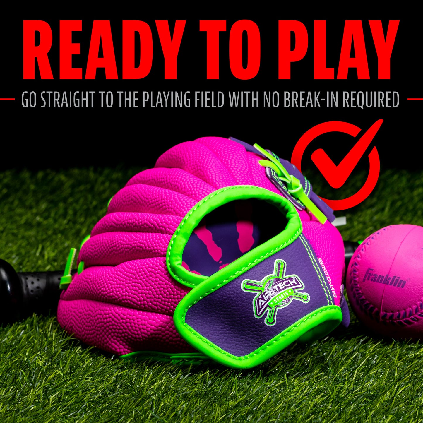 8.5 Pink/Purple Airtech Baseball Glove with Ball