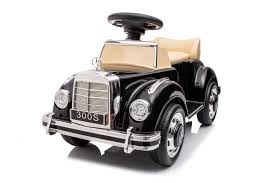 A black and silver Mercedes 300S 1 seater mini ride-on toy car for children.