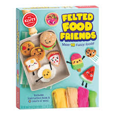 Box of Klutz Felted Food Friends craft kit with colorful food-themed felt toys on a white background.