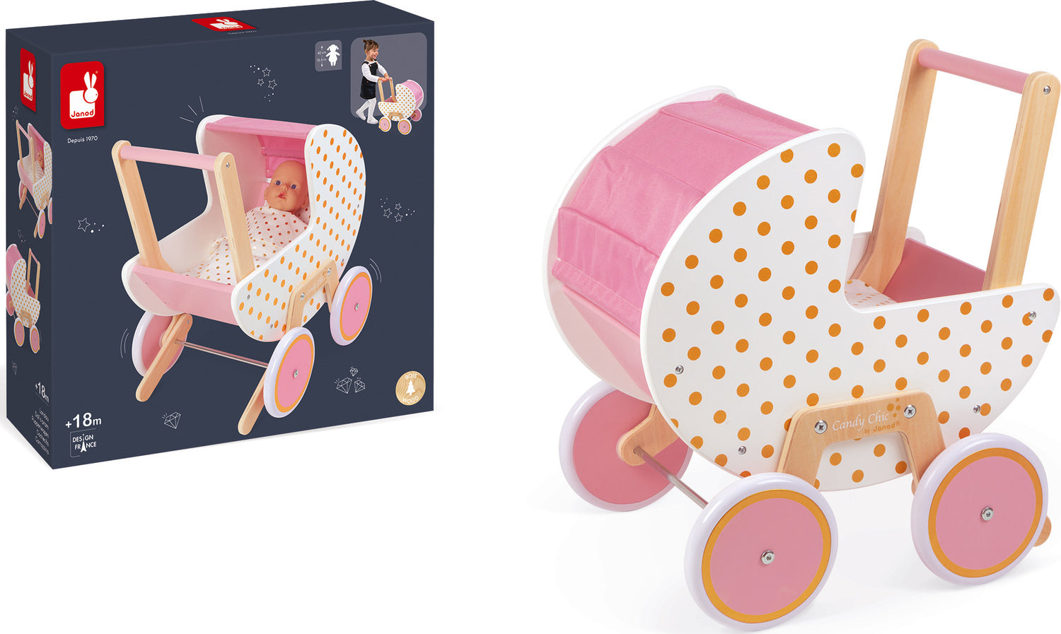 pink polka dot pram and box