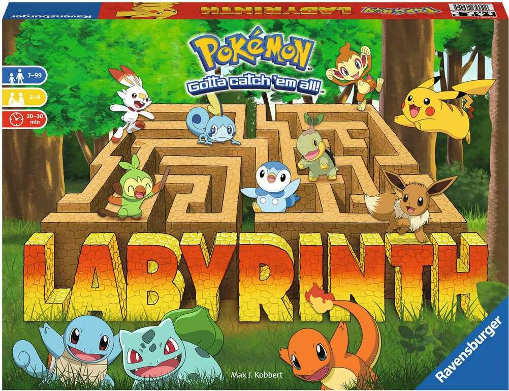 front of game box features colorful pokemon on the stone labyrinth.