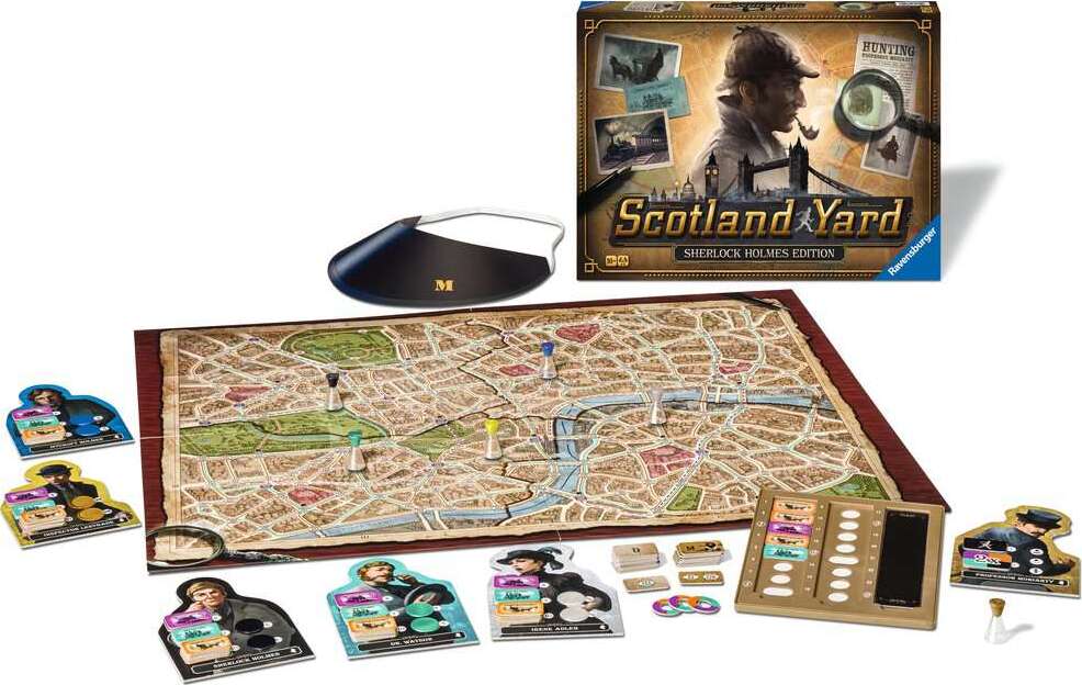 Board game set with map and characters on a white background