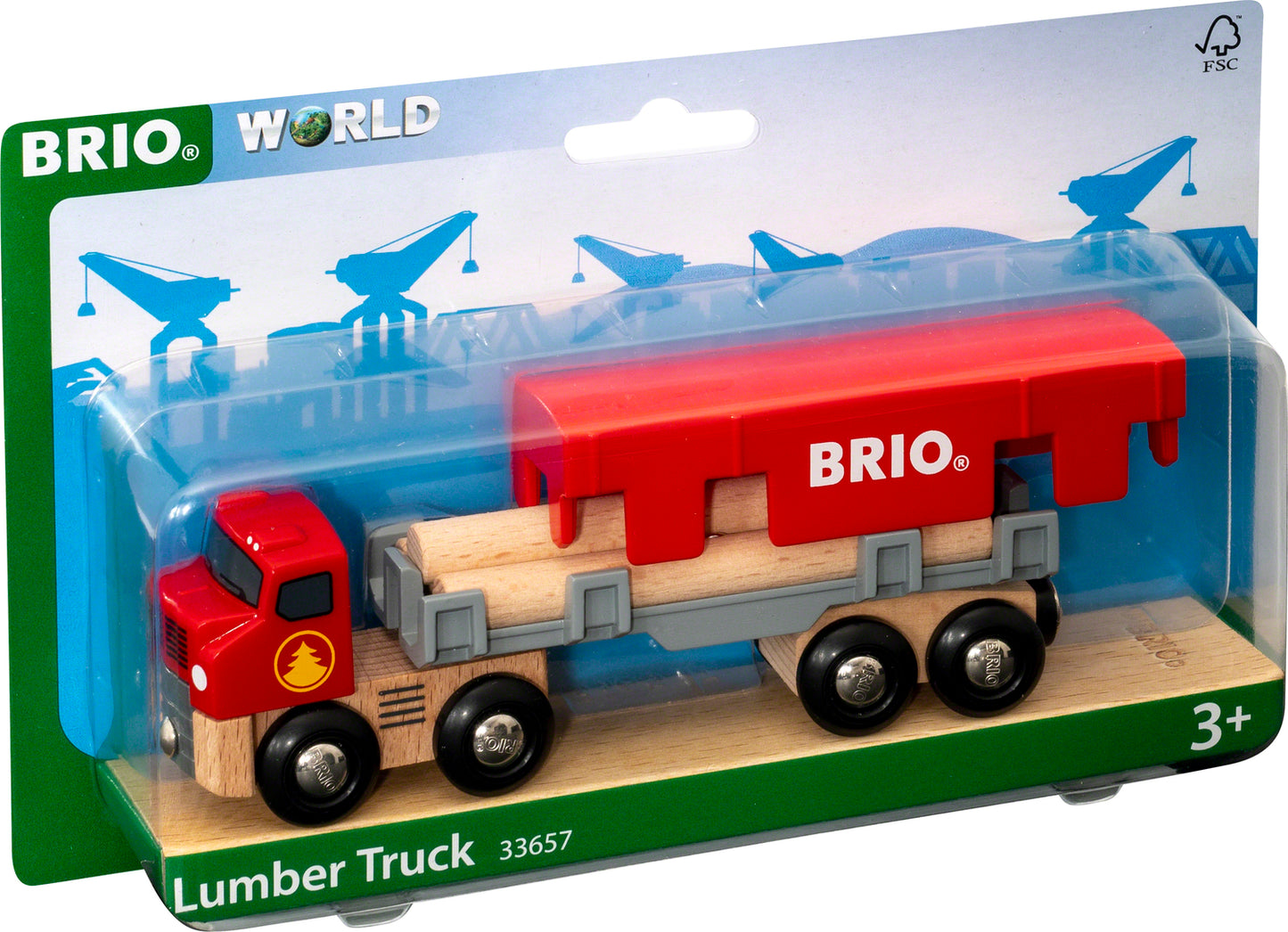 lumber truck packaging with the BRIO world logo.