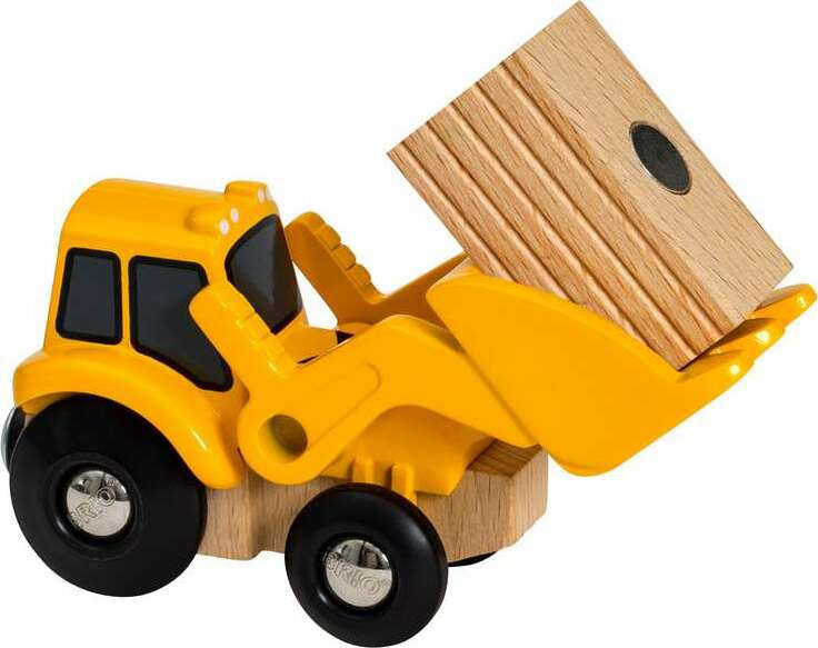 close up of BRIO loader lifting a small wooden block