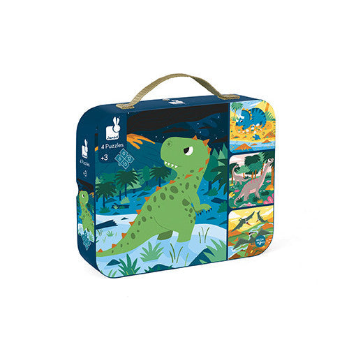 boxed puzzle with green dinosaur