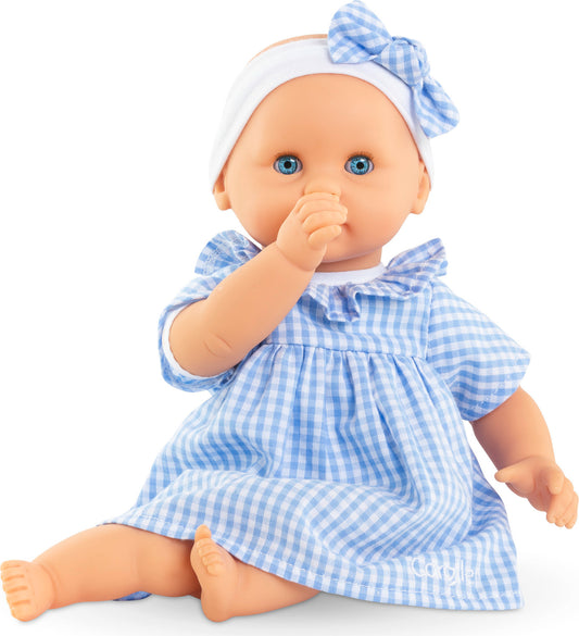 Soft Body Doll with Blue and White checkered dress and matching headband