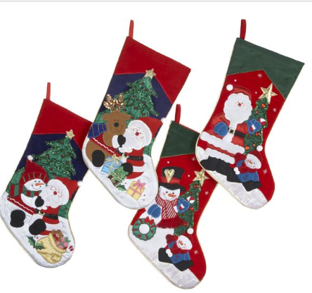 19" Embroid Santa/snowman Stocking