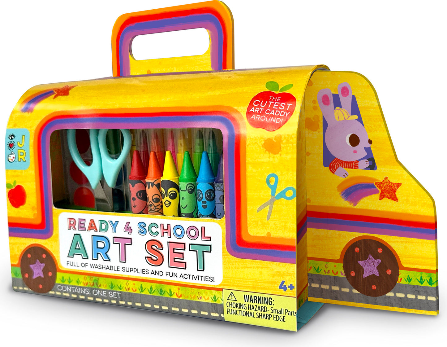Ready For School Art Set
School bus shaped package which includes colorful crayons and a pair of scissors. Says Full of Washable supplies and fun activities