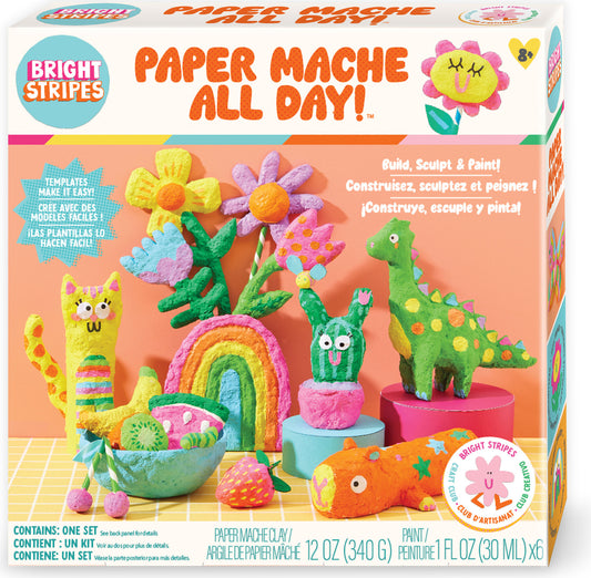 Paper Mache All Day!
Box showing the paper mache crafts you can make including colorful cat, bowl of fruit, dinosaur, capybara, flowers and rainbow. for age 8+