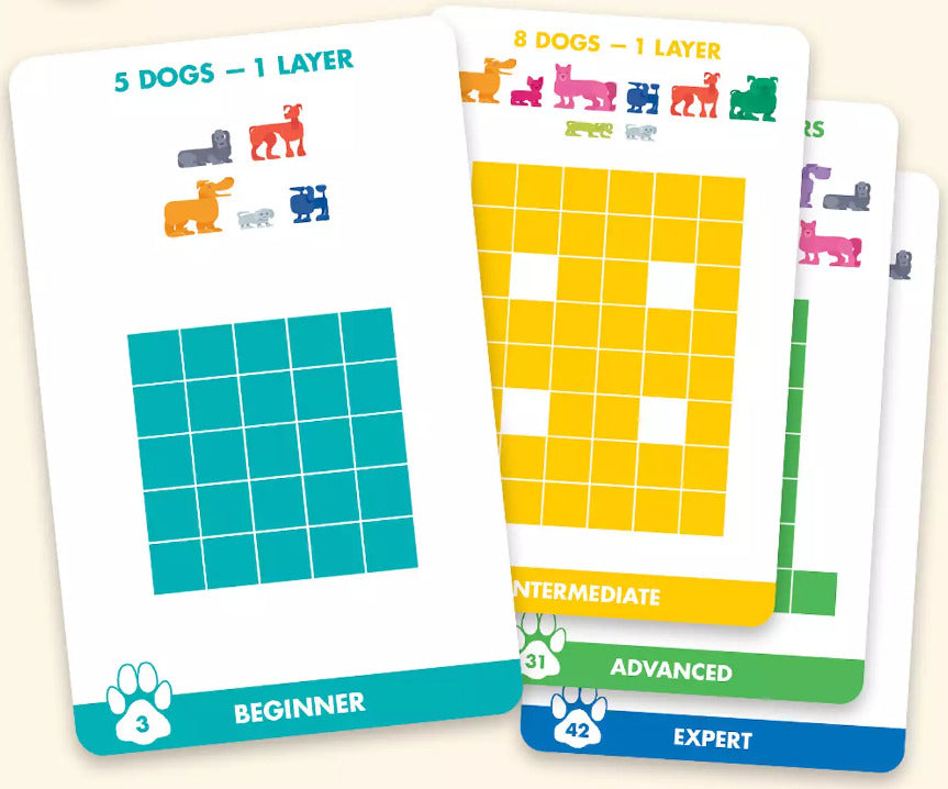 examples of challenge cards for stacking dog puzzle