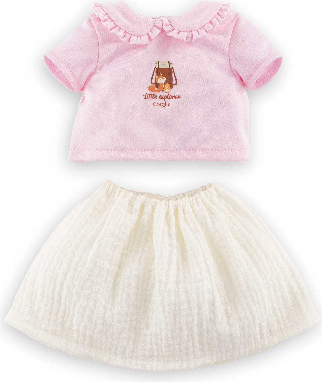 12" T-Shirt & Skirt - Little Explorer
pink T-shirt & white skirt for 12 inch dolls