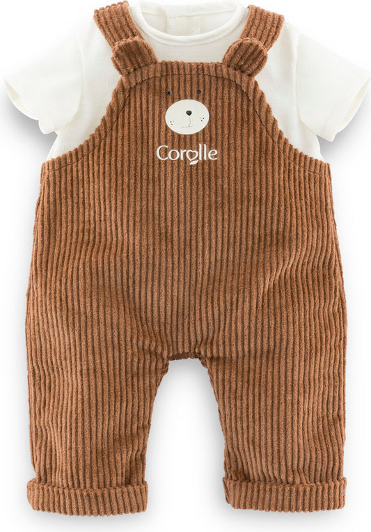 12" Bear Overalls & T-Shirt - Little Explorer
white T shirt with Brown corduroy overalls with bear face decoration. 