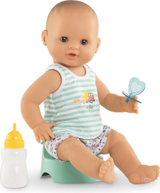 Paul Drink-and-Wet Bath Baby
4 inch doll wearing blue striped tank and matching shorts. Set includes Potty, bottle and pacifier. 