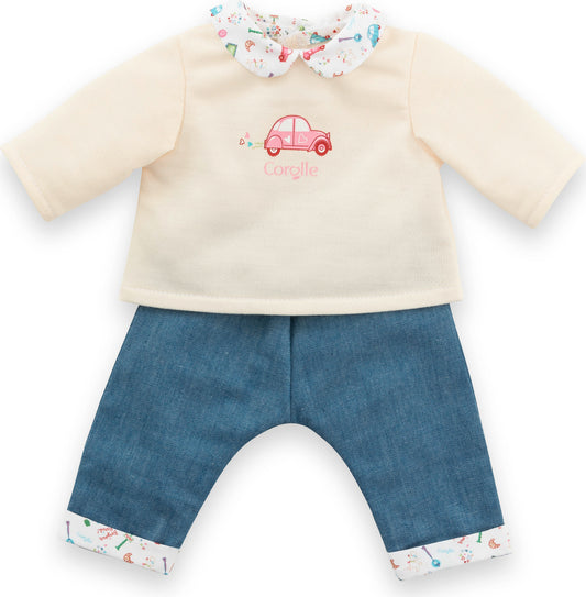 14" Long Sleeve T-Shirt & Jeans - Weekend in Paris
cream shirt with pink car and colorful color paired with denim color pants