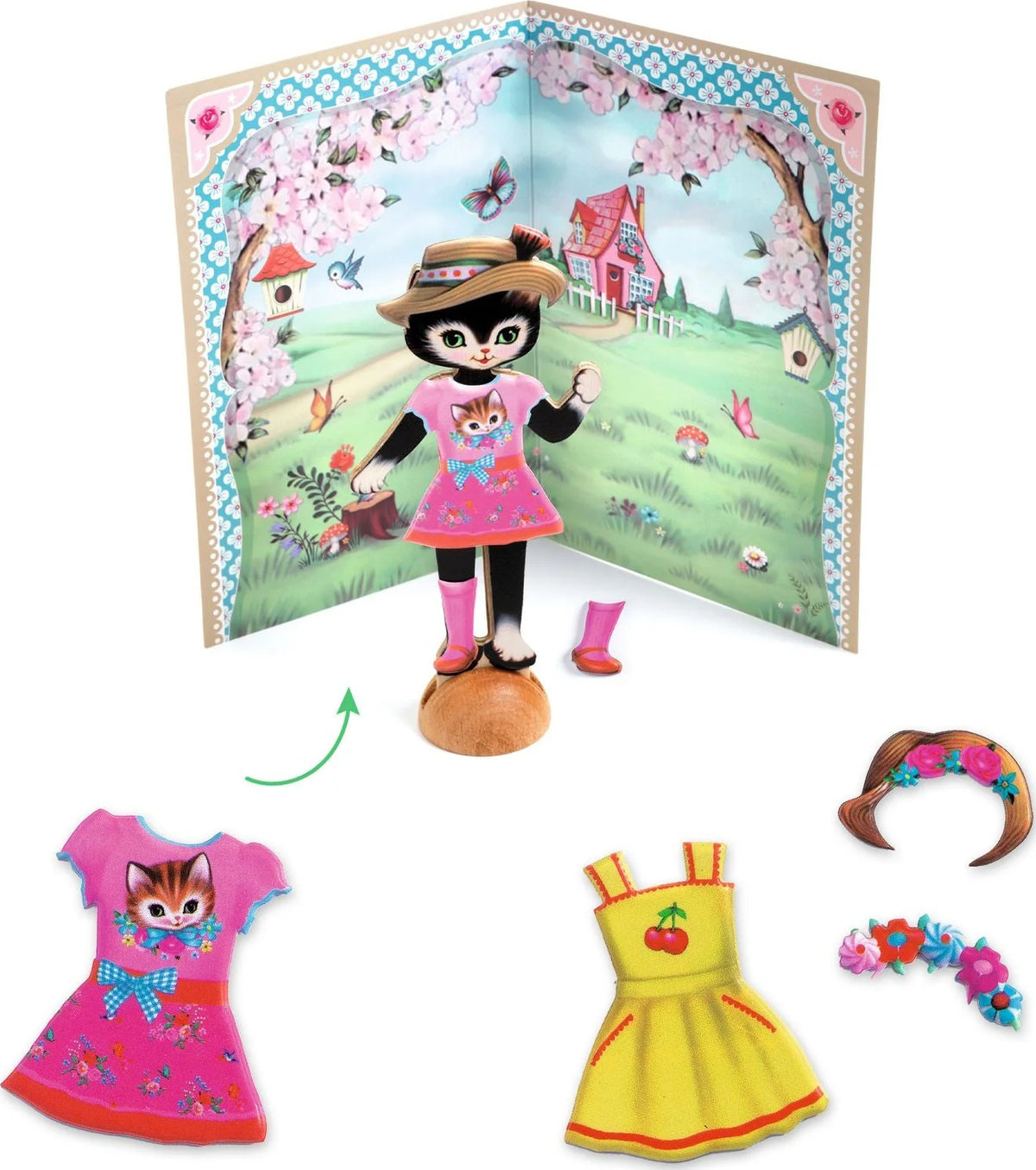 Doll with accessories and a scenic background