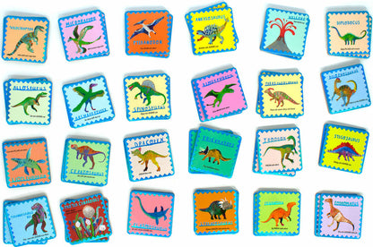 dinosaur memory game cards with blue boarders
