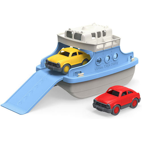 Toy ferry with cars on a white background