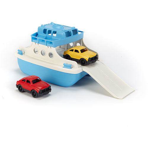 Toy ferry with cars on a white background