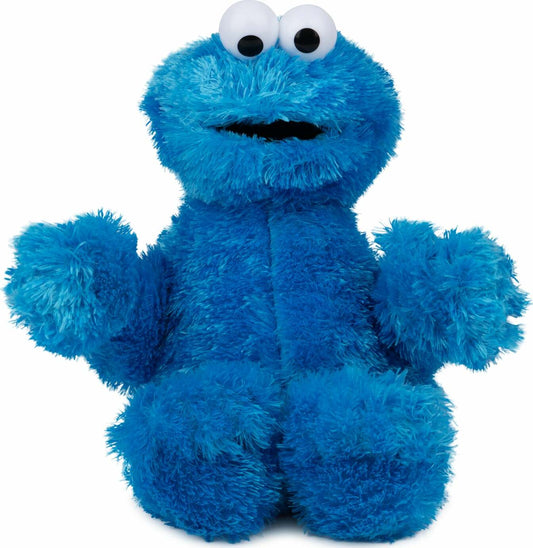 Blue plush toy with googly eyes on a white background