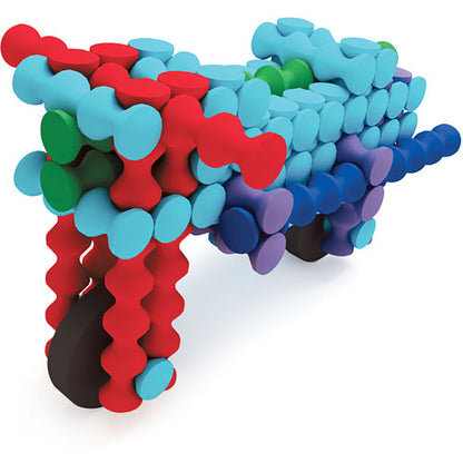 Colorful 3D puzzle structure on a white background