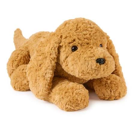 Brown plush dog toy on a white background