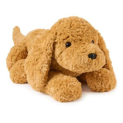 Brown plush dog toy on a white background