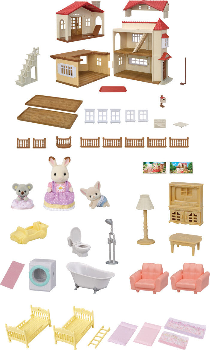 Collection of miniature furniture and accessories for a dollhouse on a white background