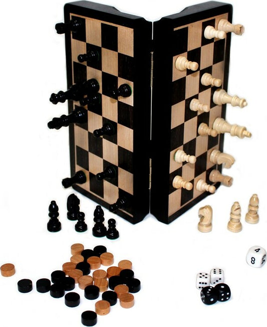 8" Magnetic Ebony Wood 3-In-1 Game Set