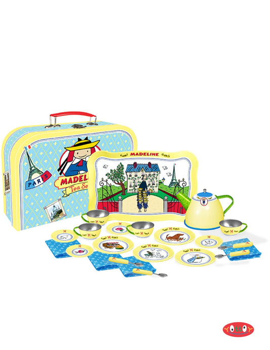 Madeline tea set showing plates, cups, pretend napkins.