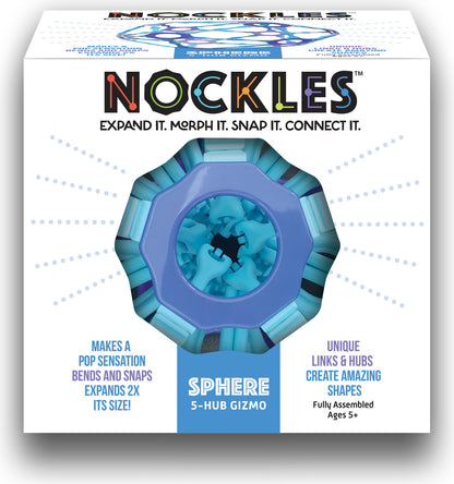 Box of Nockles Sphere toy with blue and purple design
