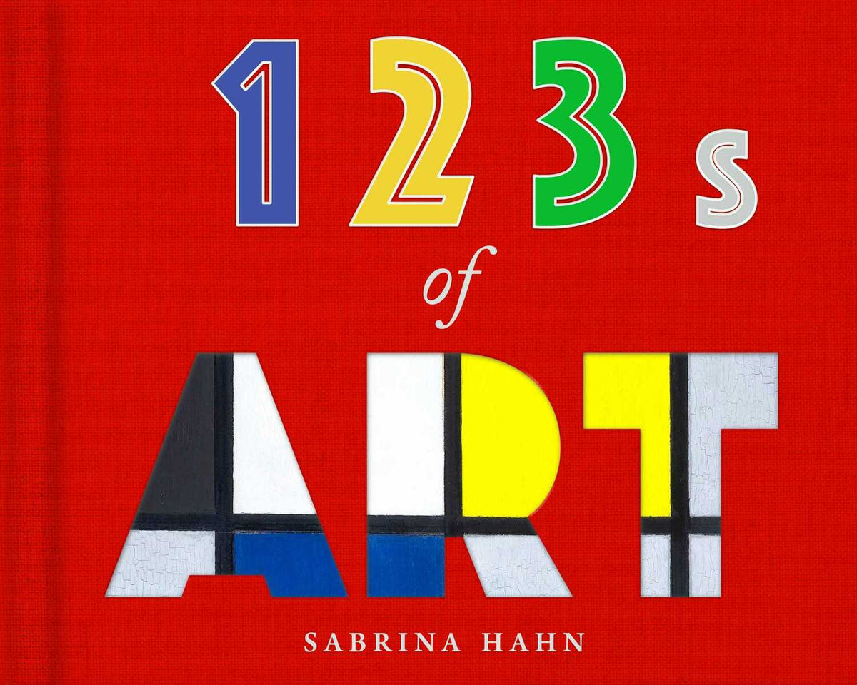 Cover of the book '123s of Art' featuring stylized large letters A, P, and T with colorful abstract shapes on a red background, along with numbers 1, 2, and 3 in bold blue and green fonts.