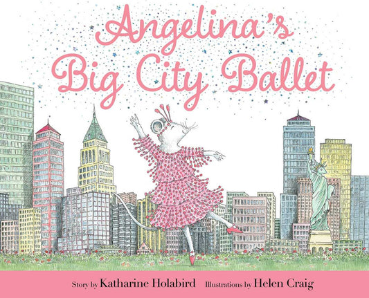 Cover of 'Angelina's Big City Ballet' featuring an illustration of Angelina Ballerina in a pink tutu, with a cityscape in the background.