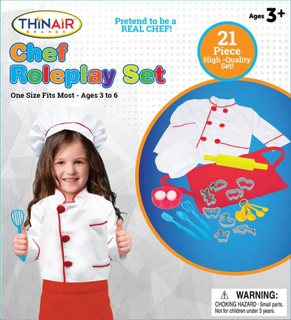ThinAir Chef Roleplay Set packaging with a child wearing a chef outfit and tools.