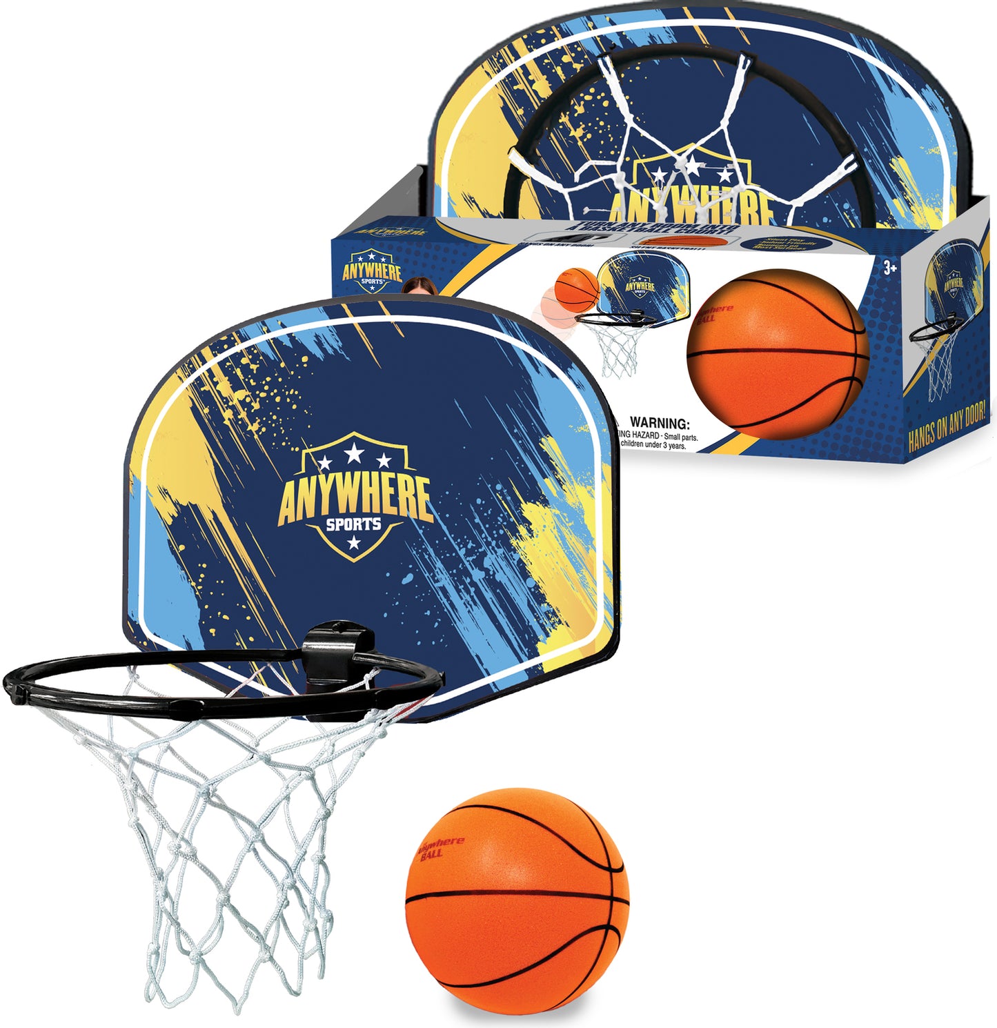 Portable basketball hoop set with 'Anywhere Sports' branding on a white background
