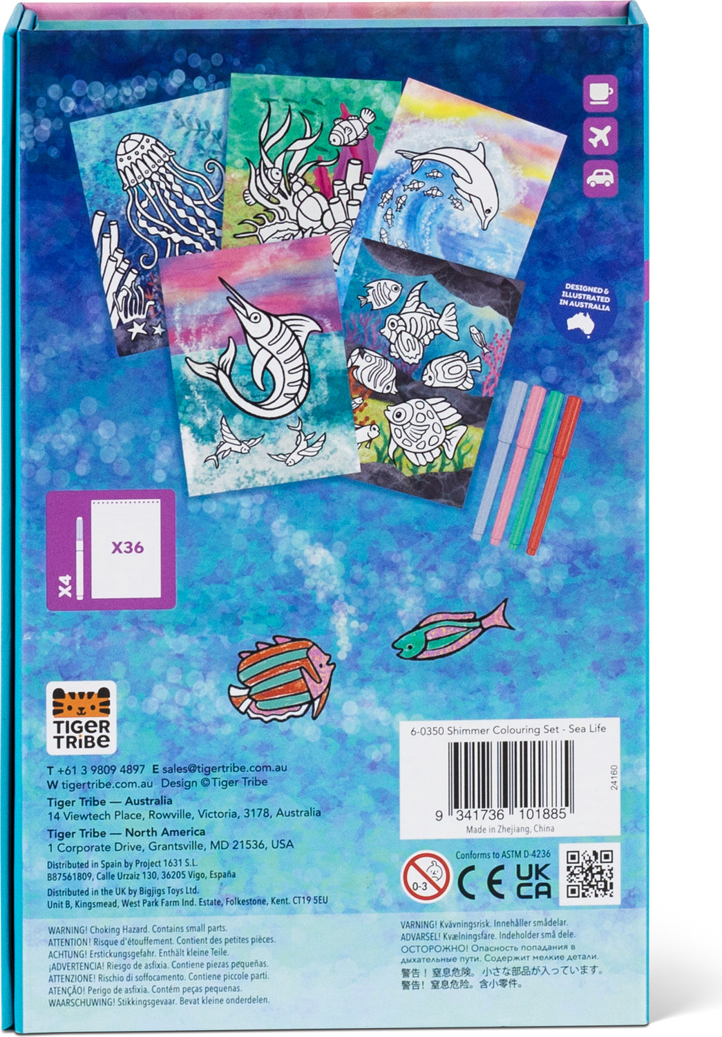 Coloring book set with underwater theme packaging