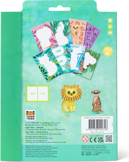 Packaging of children's stickers with animal designs on a green background