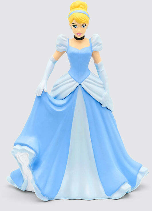 A figurine of Disney's Cinderella in a blue dress with a white bow, wearing white gloves, standing upright.
