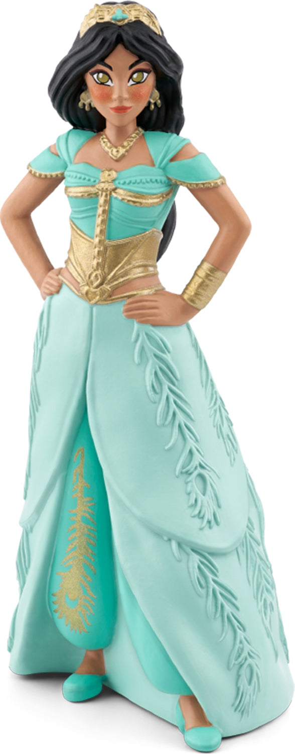  a figurine of Jasmine from Disney's Aladdin, dressed in her iconic blue and gold outfit.