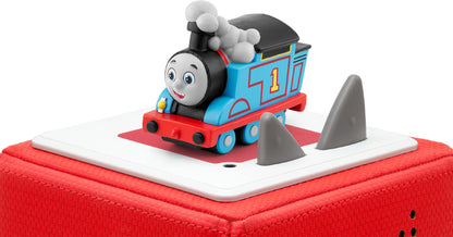 Thomas the Train Tonie, a figurine of Thomas the Tank Engine with a cartridge on top of a red toniebox