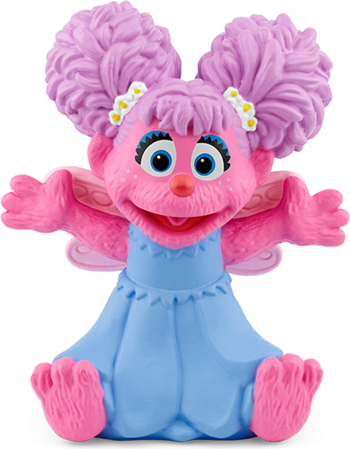 Abby Cadabby figurine with pink hair and blue outfit, sitting with arms open