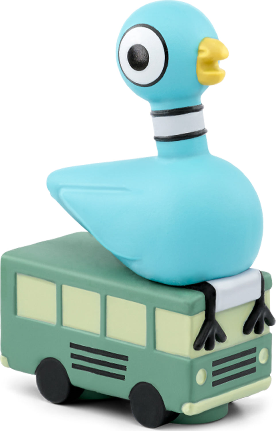 A figurine of a pigeon sitting on top of a toy bus