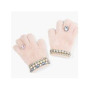 PINK CHENILLE GLOVES STRETCHY JEWELED