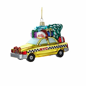 New York City Checker Taxi With Tree Glass Ornament