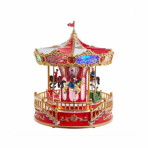 11.1" Battery Operated Multicolor LED Lighted Musical Santa Carousel With Motion Table Piece