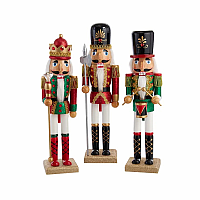 15" Red and Green Glitter King and Soldier Nutcrackers, 3 Assorted