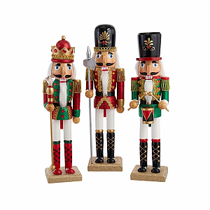 15" Red and Green Glitter King and Soldier Nutcrackers, 3 Assorted